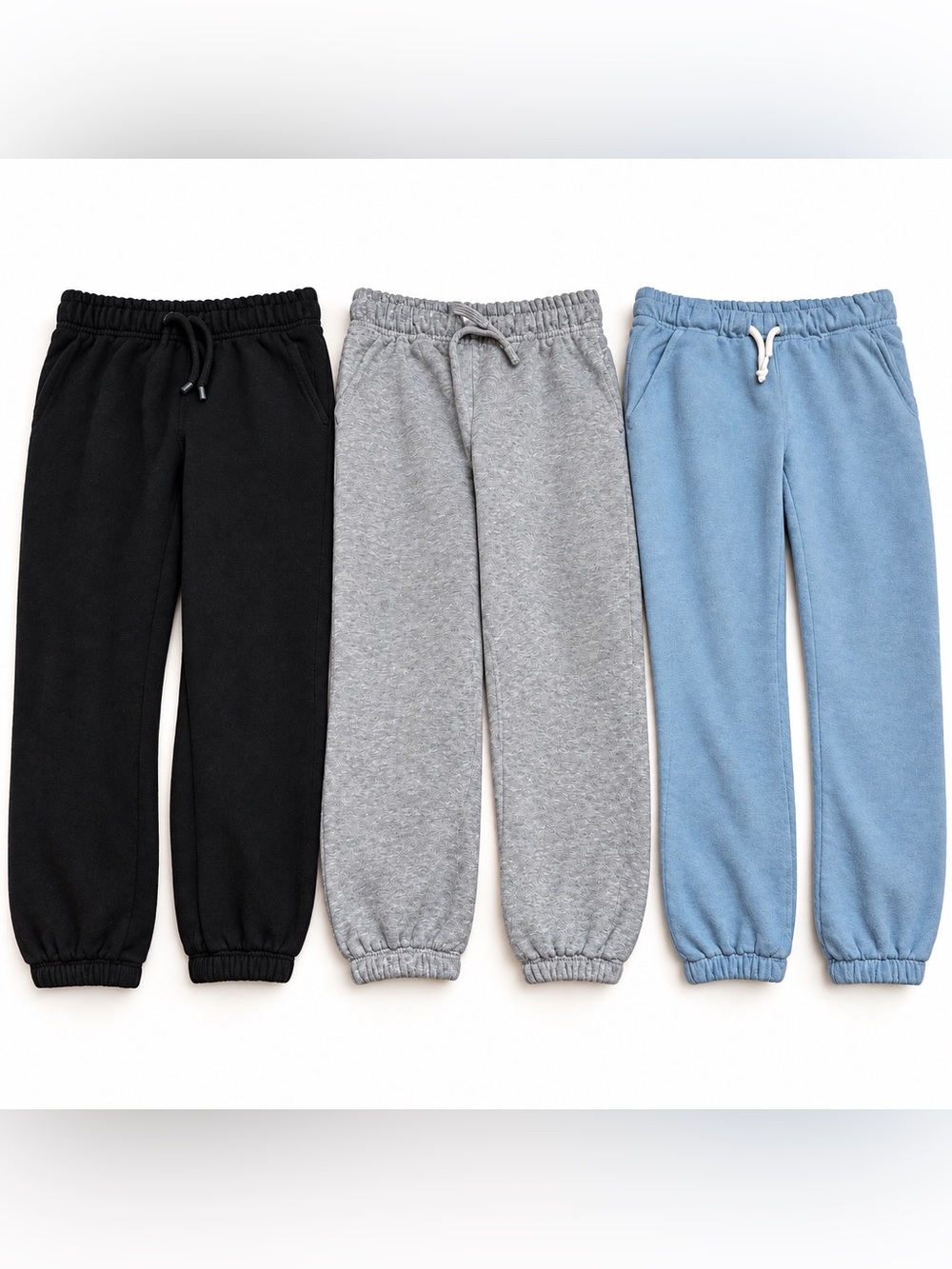 Toddler Jogger Sweatpants Bundle—3 Pairs, Black Gray Blue, 5T